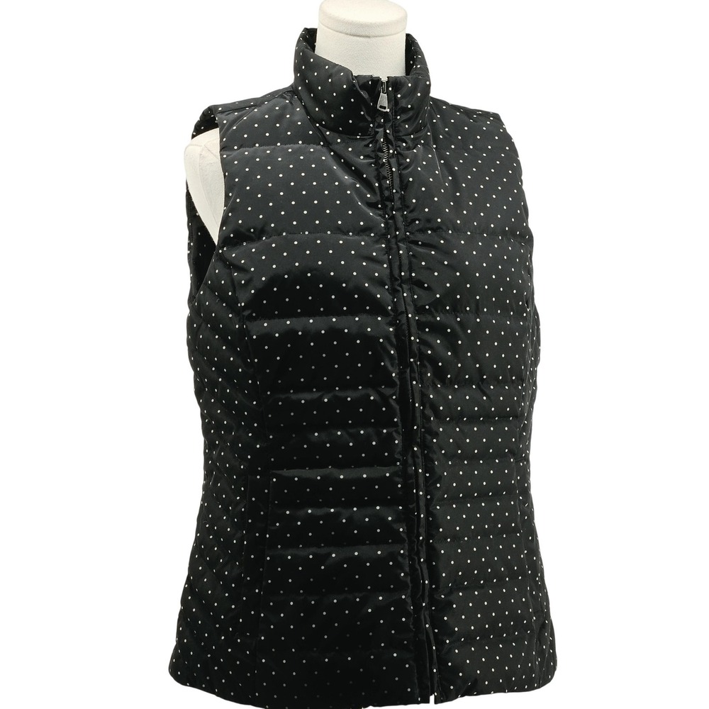 Talbots Vest Womens M Black Polka Dot Puffer Quilted Insulated Down Zip